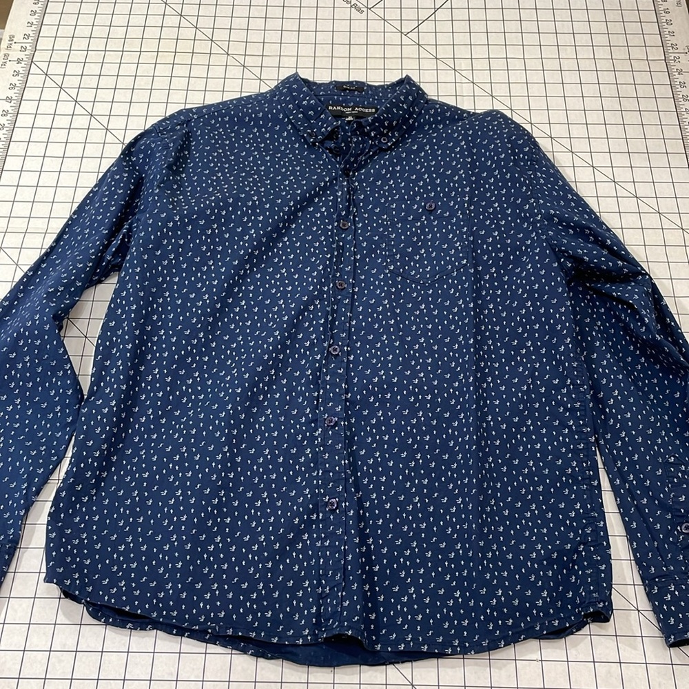Random Access navy blue long sleeve shirt w/ small white cacti/cactus motif